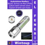 Wintoup #elfeneri Mıknatıslı Oto Tg LED Güçlü 8 Modlu Type C 1000 Lümen Polis Çakarlı Şık Şarjlı El Feneri - Tek Ebat