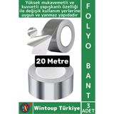 Wintoup #folyobant Su Isıya Dayanıklı Soba Boru Tamir Yama Güçlü Alüminyum Yanmaz Folyo Bant 20 Metre 3 Adet - Gri - 3'lü
