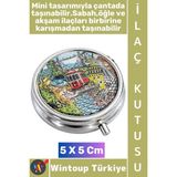 Wintoup #hediye Şık Dekoratif 3 Bölmeli Vitamin Hap Tablet Istanbul Temalı Saklama Kutusu 5 x 5 cm - Çok Renkli