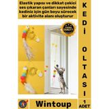 Wintoup #kedioltası Interaktif Çanlı Uzayabilen Duvar Vantuzlu Hareketli Elastik Yapışkanlı Kedi Oyun Oltası - Tek Ebat
