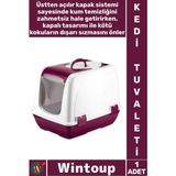 Wintoup #kedituvaleti Üstten Açılır Koku Önleyen Pratik Şeffaf Kapılı Yavru Küçük Kapalı Kedi Tuvaleti Bordo - Tek Ebat
