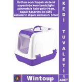 Wintoup #kedituvaleti Üstten Açılır Koku Önleyici Pratik Şeffaf Kapılı Yavru Küçük Kapalı Kedi Tuvaleti Mor - Tek Ebat