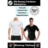 Wintoup #korse Dik Duruş Bel Göğüs Karın Göbek Sıkılaştıran Toparlayıcı Erkek Kısa Kol Fanila Korse 6'lı Set - Siyah - Beyaz