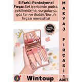 Wintoup #makyajfırçası 5 Parça Fiber Kıl Profesyonel Şık Kutu Tasarım Hediyelik Aynalı Makyaj Fırçası Seti - Standart