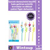 Wintoup #pipet Eğlenceli Parti Çocuk Doğum Günü Sunum Kıvrımlı Şık Figürlü Tasarım Renkli Plastik Pipet 4'lü - Çok Renkli