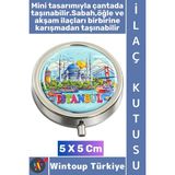 Wintoup #premium Hediye Dekoratif 3 Bölmeli Vitamin Hap Tablet Istanbul Temalı Saklama Kutusu 5 x 5 cm - Çok Renkli