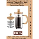 Wintoup Premium Isıya Dayanıklı Kahve Demleme Bitki Çayı Ahşap Kapak Sap Detaylı Cam French Press 600 ml - Renkli