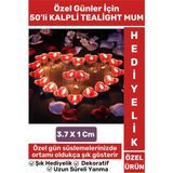 Wintoup Premium Şık Dekoratif Ambians Sevgililer Günü Özel Gün Süslemesi 50 Adet Kırmızı Kalpli Tealıght Mum