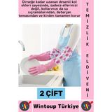 Wintoup #temizlikeldiveni Kaymaz Su Geçirmez Dirsek Desteği Bahçe Bakım Bulaşık Temizlik Uzun Eldiven 2 Çift - Çok Renkli