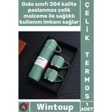 Wintoup #termos Isı Korumalı Sızdırmaz Vakumlu Outdoor Piknik Seyahat Seti Paslanmaz 3 Bardaklı Çelik Termos - Tek Ebat
