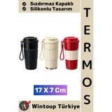 Wintoup #termos Kamp Outdoor Günlük Iş Yeri Ofis Piknik Sızdırmaz Kapaklı Silikonlu Termos Bardak 17 x 7 cm - Çok Renkli