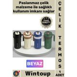 Wintoup #termos Lüks Isı Sıcak Soğuk Sızdırmaz Akıllı Matara Dijital Göstergeli Kulplu Beyaz Çelik Termos - Tek Ebat