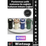Wintoup #termos Lüks Isı Sıcak Soğuk Sızdırmaz Akıllı Matara Dijital Göstergeli Kulplu Siyah Çelik Termos - Tek Ebat