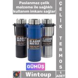 Wintoup #termos Yalıtımlı Sızdırmaz Sağlam Kamp Outdoor Soğuk Sıcak Taşıma Kulplu Çelik Termos 800 ml Gümüş - Tek Ebat