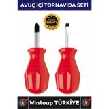 Wintoup #tornavida Profesyonel Ergonomik Pratik Mini Dar Alan Tamir 2'li Avuç Içi Düz Yıldız Tornavida Seti - Çok Renkli - Tek Ebat