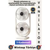 Wintoup #vantilatör Kompakt Sessiz Çalışma Yoğun Üflemeli 3 Kademeli Şarjlı Masa Üstü Çift Fanlı Vantilatör