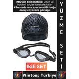 Wintoup #YüzmeSeti Büyük Beden Silikon Bone Ayarlanabilir Su Geçirmez Buğu Önleyici Yüzücü Gözlüğü İkili Set