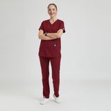 Wio Uniform Kadın Bordo Likralı Dinamik Basic Doktor Hemşire Forması Esnek ve Hafif