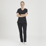 Wio Uniform Kadın Siyah Likralı Dinamik Clower Doktor Hemşire Forma Takım Esnek ve Rahat