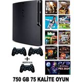 Wiola Yenilenmiş Sony Ps3 Slim 750 GB Oyun Konsolu 75 Oyun ve 3 Kablosuz Kol İle Yüksek Performans
