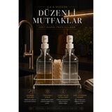 Wirewel İkili Cam Sıvı Sabunluk Seti, Krem Standlı Süngerlikli Tezgah Üstü Mutfak Bulaşık Deterjanlık 500 ml
