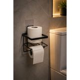 Wirewel Kare Yapışkanlı Mat Siyah Tuvalet Kağıdı Askısı, Kolay Montajlı Premium WC Kağıtlığı Peçeteliği Tutacağı Askılığı