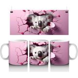Wisdom Rain Pembe Kalpli Arka Planda Sevimli Koala Illüstrasyonu - Baskılı Kahve Kupası - Renkli - 300 ml