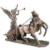 WISE Niké’nin İki Atın Çektiği Arabada Trompet Çaldığı Dekoratif Obje – Bronz Görünümlü Poliresin Heykel – 11.25 İnç-29 cm.