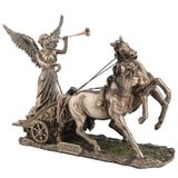 WISE Niké’nin İki Atın Çektiği Arabada Trompet Çaldığı Dekoratif Obje – Bronz Görünümlü Poliresin Heykel – 11.25 İnç