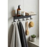 wise tree Yapışkanlı Mat Siyah Metal Banyo Rafı Lazer Kesim 5 Kancalı Havluluk Çok Amaçlı Duvar Organizeri