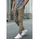 Wise&Go Store Erkek Kargo Cep Pantolon Pamuklu Jogger Pantolon Lastikli Paça Rahat Kalıp