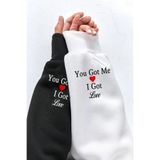 Wish BF Kadın Erkek I Got Love Kol Baskılı Kapüşonlu 2'li Sevgili Çift Kombini Oversize Sweatshirt