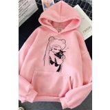 Wish BF Tatlı Kız ve Kedi Baskılı Kapüşonlu Sweatshirt Hoodie