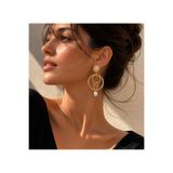 WISH&MOON Kadın İncili Gold Halka Küpe Büyük Boy