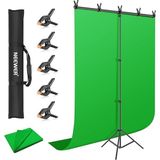 Wishora Store Yeşil Arka Plan Standı Seti, 5 x 2 Ft Chromakey Yeşil Fotoğraf Arka Planı, 5 x 6,6 Ft T Şeklinde Arka Plan Standı, 5 Kelepçe ve Taşıma Çantası, Oyun/youtube/video Konferans/fotoğraf Için