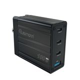 Wismann 100W Usb-C Güç Adaptörü 4 Port Gan (Akım Korumalı) Type-C Hızlı iPhone & Android & iPad & Macbook Şarj Cihazı (Type-C Kablo Dahildir) - Siyah