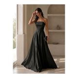 wisteriA Straplez Saten A-Line Uzun Abiye Gece Elbisesi