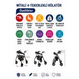 Witali Rölatör Frenli, Katlanabilir, Koltuklu Yürüteç Tekerlekli Rolatör , Walker Hasta Yürüteci