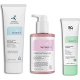 WIWIFY Günlük Cilt Bakımı Seti, Nemlendirici + Temizleme Jeli, Güneş Koruyucu |Baobab Oil, Niacinamide