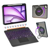 WIWU iPad Klavye Kılıfı Hava 13 İnç M4/M3/M2 2026/2025/2024 360° Stand Manyetik Çıkarılabilir Kılıf Klavyeli 7 Renkli Arkadan Aydınlatmalı Tuşlar Kalem Tutuculu İzleme Dörtgeni Siyah (Pro 12.9 inç 6/5