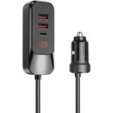 Wiwu Kablolu Araç Şarj Aleti 120W Wiwu WI-QC015 Extend Serisi Dual Type-C + Dual Usb-A Hızlı Şarj Özellik - Siyah