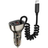 Wiwu Kablolu Araç Şarj Aleti 90W Wiwu WI-QC019 Geek Serisi Type-C + Lightning Kablolu + Usb-A Hızlı Şarj - Siyah