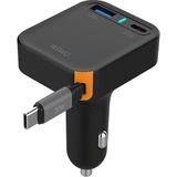 Wiwu WI-CC033 Type-C + Usb-A Hızlı Şarj Akım Korumalı Dahili Kablolu Araç Şarj Aleti 65W Siyah