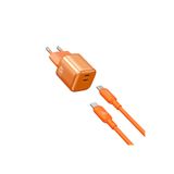 Wiwu WI-G025 Cube Serisi 47W Type-C To Type-C Gan Tech Hızlı Şarj Özellik Kablolu Şarj Seti Turuncu