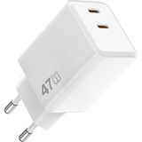 Wiwu WI-G025 Cube Serisi Dual Type-C Pd Gan Teknolojili Hızlı Şarj Başlığı 47W Beyaz