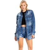 WJ211 Oversize Kadın Kot Ceket - Mavi