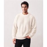 Wkm Erkek Oversize Bisiklet Yaka Örme Triko Kazak - Beyaz - XL