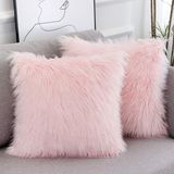 WLNUI Sevgililer Günü 2'li Set Pembe Kabarık Yastık Kılıfı Yeni Lüks Seri Merinos Tarzı Allık Suni Kürk Dekoratif Kırlent Kılıfları Kare Bulanık Yastık Kılıfı 45x45 cm