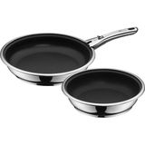 WMF Click&Serve 3 Parça Tava Seti, 24 cm ve 28 cm, Çıkarılabilir Saplı, İndüksiyon Uyumlu, Yapışmaz Kaplamalı Cromargan® Yüksek Kaliteli Paslanmaz Çelik, Fırına Uygun