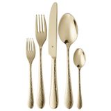 WMF Sitello çatal bıçak takımı 6 kişilik, altın sürüm, çatal bıçak takımı 30 parça, monoblok bıçak, Cromargan paslanmaz çelik, cilalı, çekiç darbesi, ergonomik, parlak